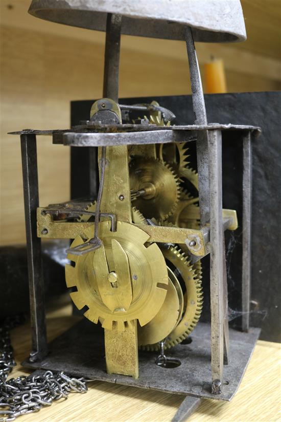 A 17th century style brass dial shelf clock, with single hand height 28cm